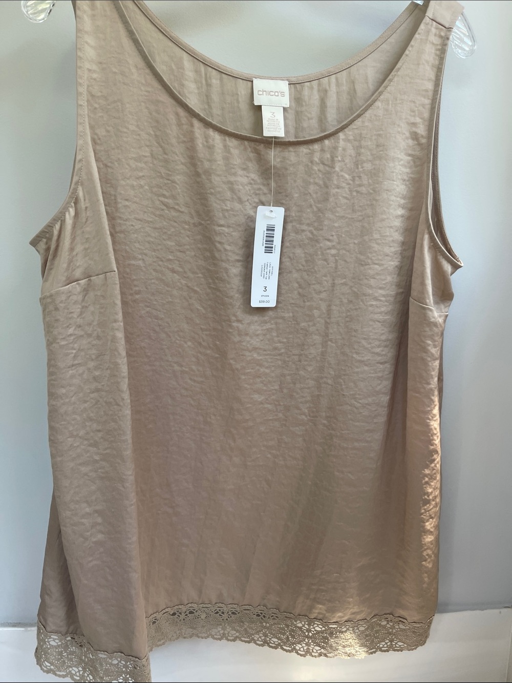 Chico's NWT Neutral Sand Lace-Hem Cami